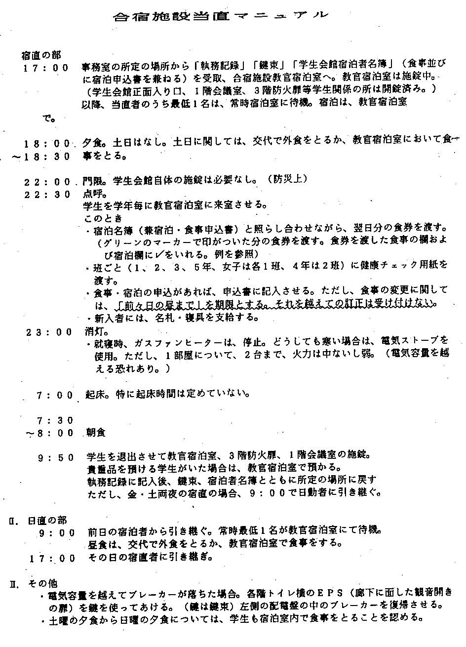 参考資料4-3 合宿施設の当直マニュアル